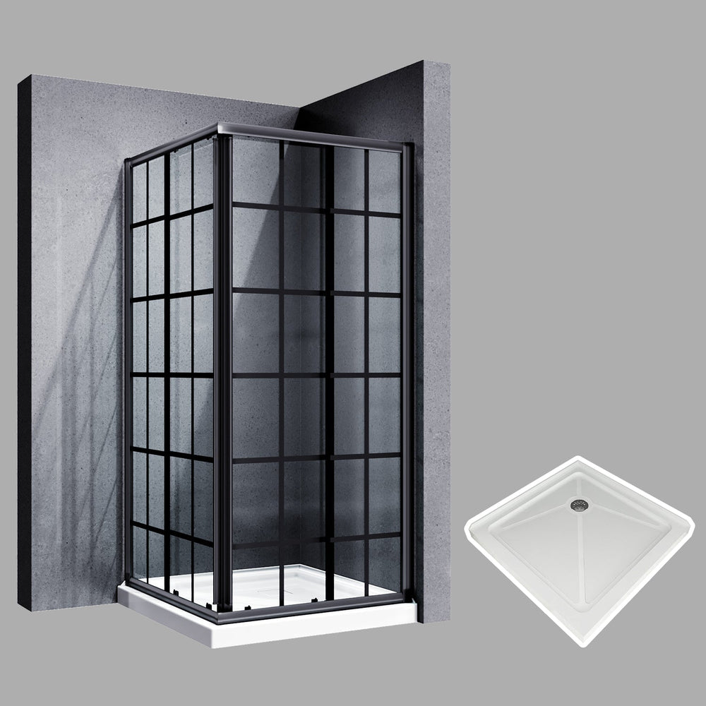 SUNNY SHOWER 36 in. W x 36 in. D x 72 in. H Black Finish Corner Entry Enclosure With Sliding Doors And White Square Base