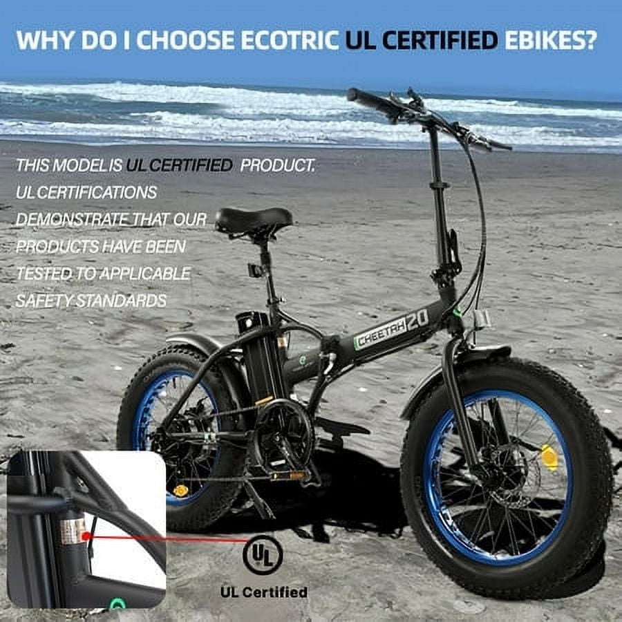 Ecotric Electric Fat Tire Bicycle Folding Bike 12Ah 36V 500W Lithium Battery Beach Snow Mountain 20 In. E Bike Moped (Black & Blue)