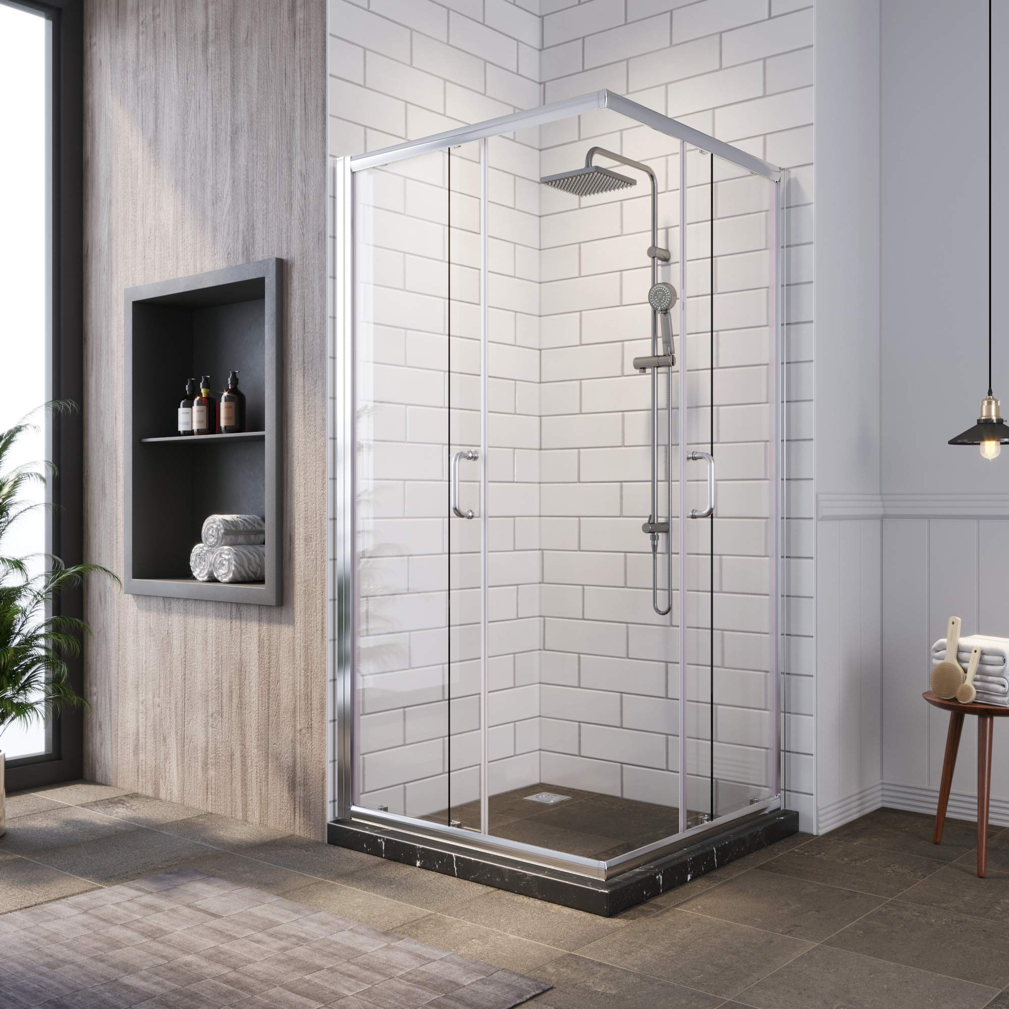 SUNNY SHOWER 34 in. W x 34 in. D x 72 in. H Corner Entry Enclosure With Sliding Doors