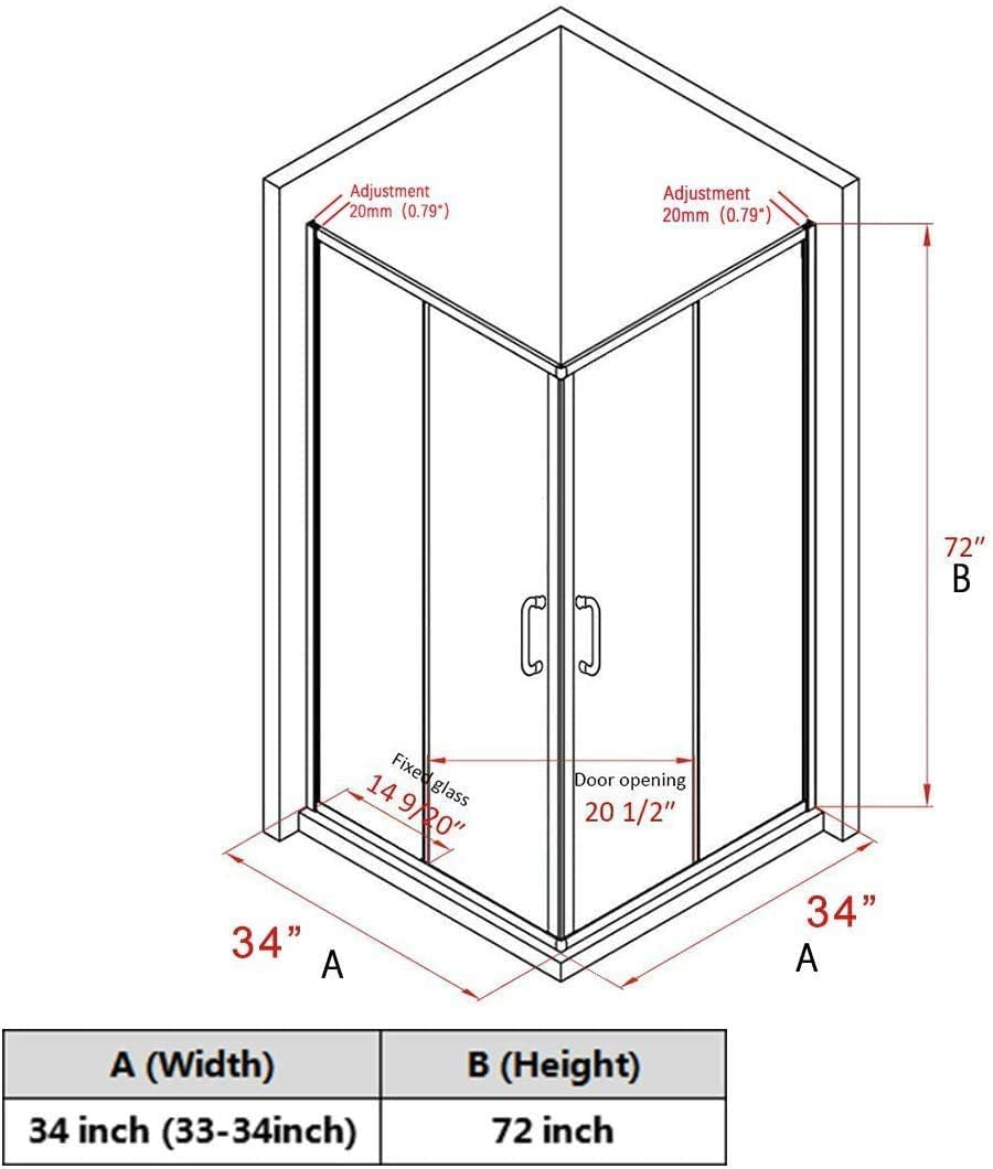 SUNNY SHOWER 34 in. W x 34 in. D x 72 in. H Corner Entry Enclosure With Sliding Doors