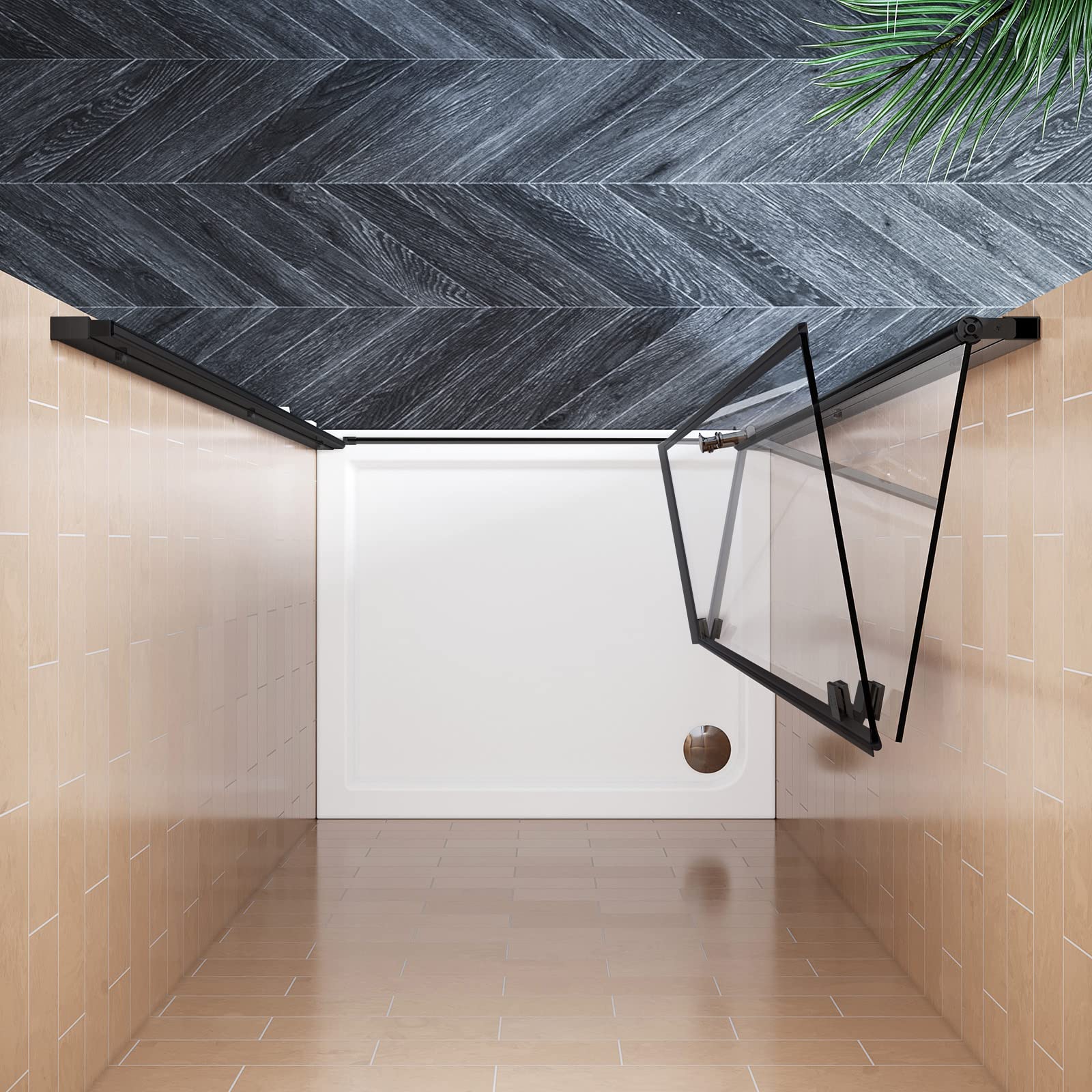 SUNNY SHOWER 1/4 inch Frameless Black Finish Bi-Fold Shower Door