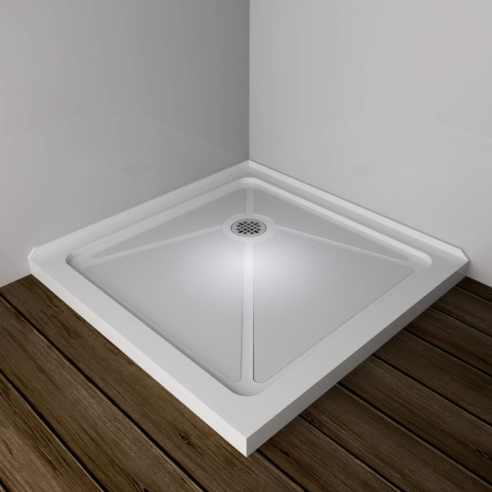 SUNNY SHOWER 36 in. W x 36 in. D x 3 in. H White Corner Drain Square Bases