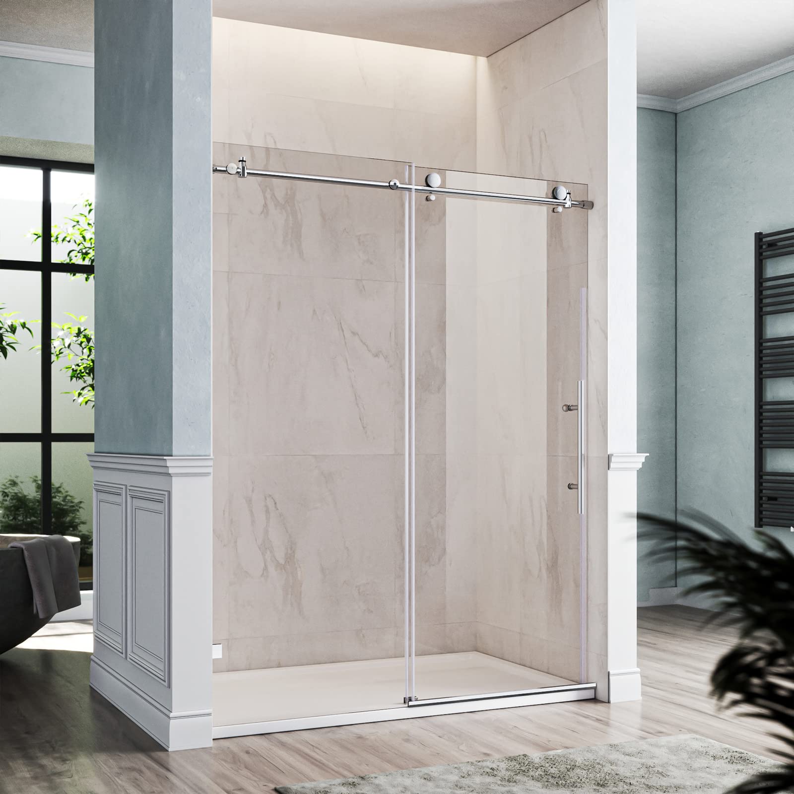 ELEGANT Frameless Sliding Shower Doors 48 in. W x 76 in. H