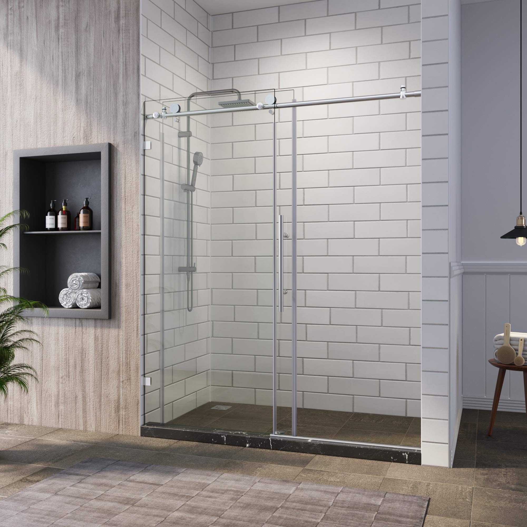 ELEGANT Frameless Sliding Shower Doors 48 in. W x 76 in. H