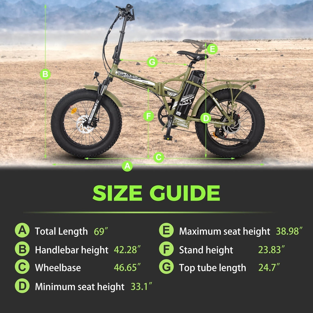 Ecotric 20" 48 V 500 W 15 AH Folding Electric Fat Tire Bicycle Bike City Ebike Black w/ Black A-E516646