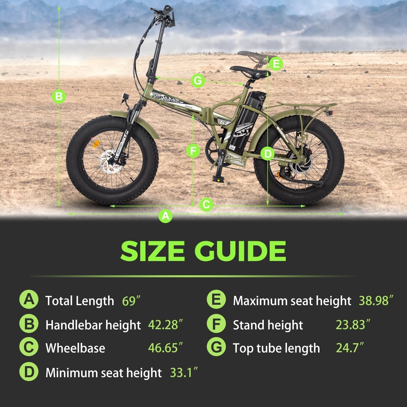 Ecotric 20" 48 V 500 W 15 AH Folding Electric Fat Tire Bicycle Bike City Ebike Black w/ Black A-E516646