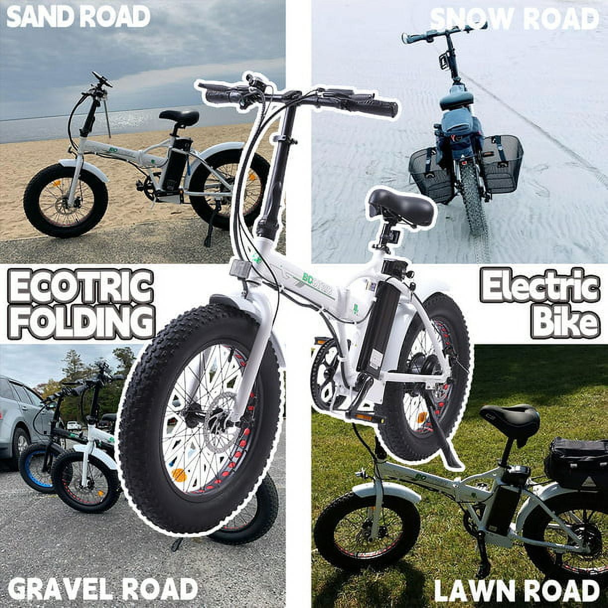 ECOTRIC Folding 20" Fat Tire Electric Bike 500 W Removable Battery Pedal Assist Power A-E516646