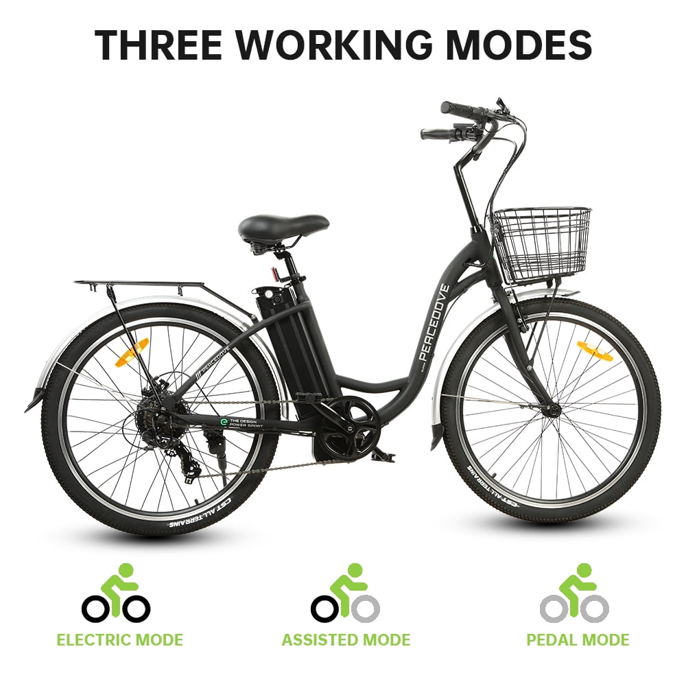 ECOTRIC Electric City 350 W Motor Cruiser Bicycle 26" 20 MPH Cityscape with Basket Removable Lithium Battery Step Through E-bike Commute for Adult Female Male Pedal Assist A-E516646