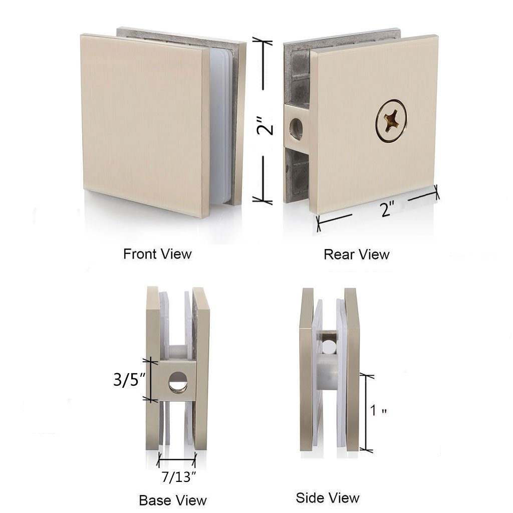 SUNNY SHOWER 2" x 2" Brushed Nickel Stainless Steel U-Clamp Clip For 3/8" Frameless Glass Panel