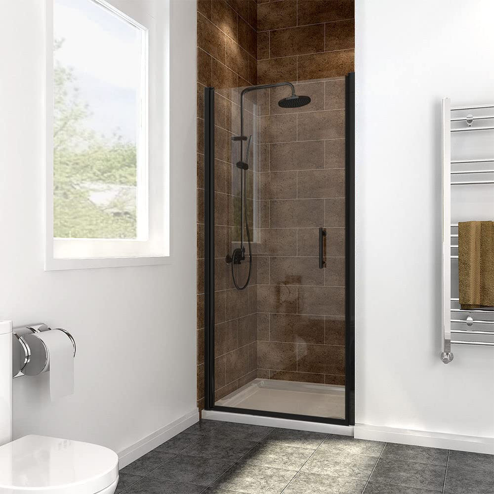 SUNNY SHOWER 1/4 Inch Frameless Black Finish Pivot Shower Door