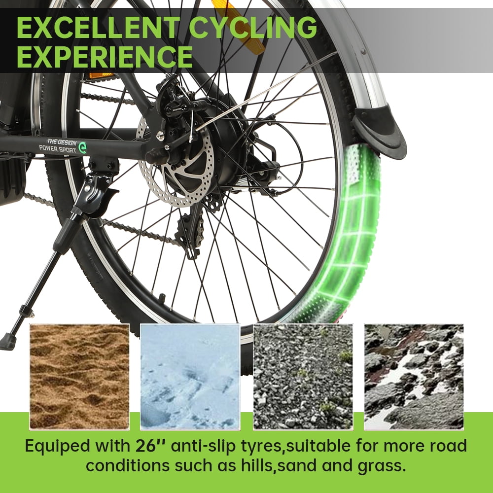 ECOTRIC 26 In. 36 V 10 Ah 350 W Step Through City Electric Bicycle with Basket 7 Speed for Adults Men and Women Pedal Assist Black A-E516646