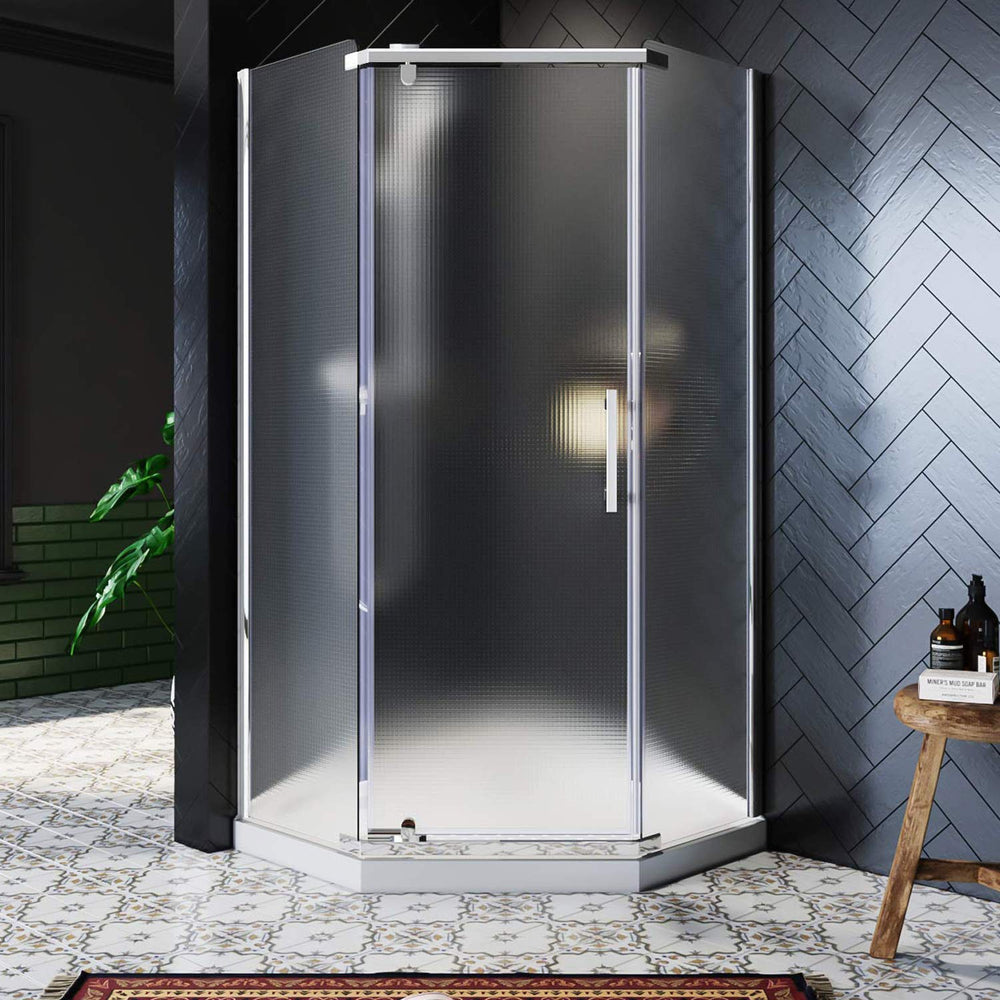 SUNNY SHOWER 36.7 in. W x 36.7 in. D x 71.8 in. H Frosted Chrome Finish Pivot Enclosures With Pivot Door And White Quadrant Bases
