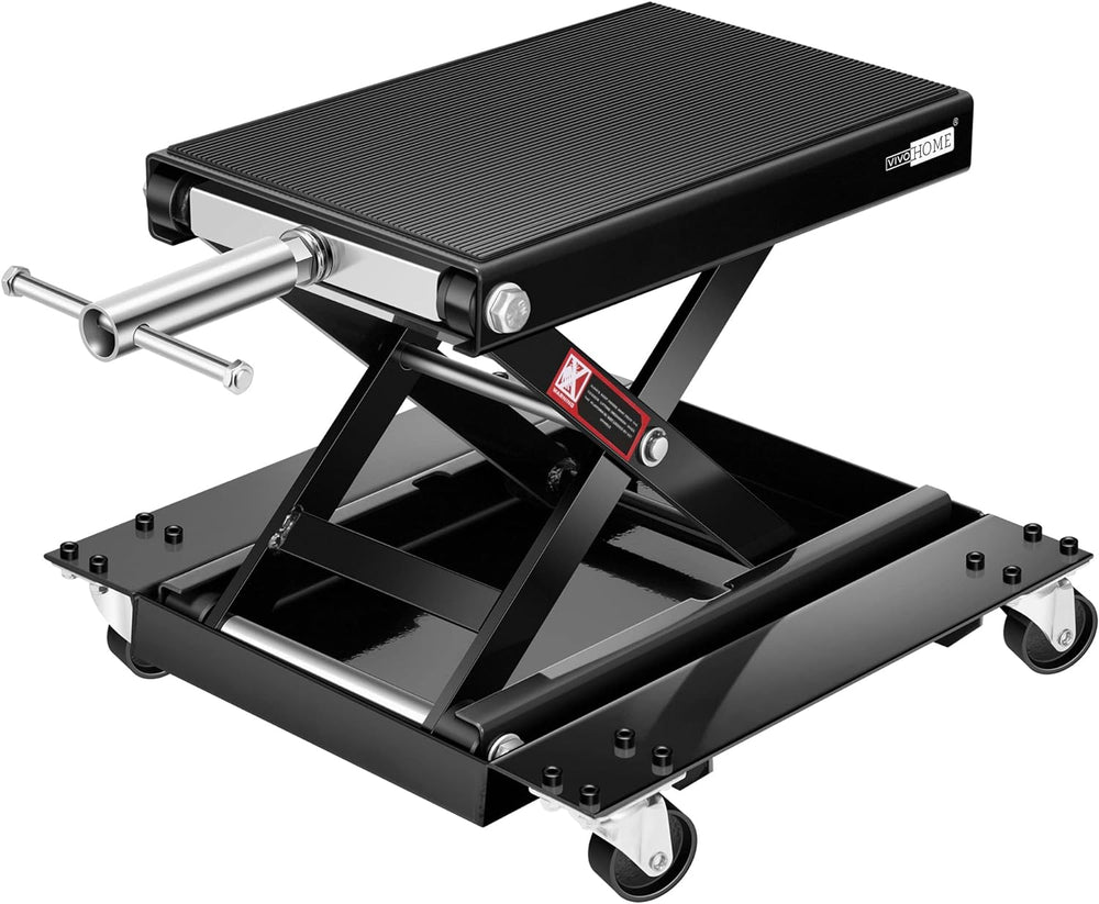 VIVOHOME 1100 Lbs Steel Wide Deck Motorcycle Lift ATV Scissor Lift Jack with Dolly and Hand Crank Bikes Garage Repair Hoist Stand Black