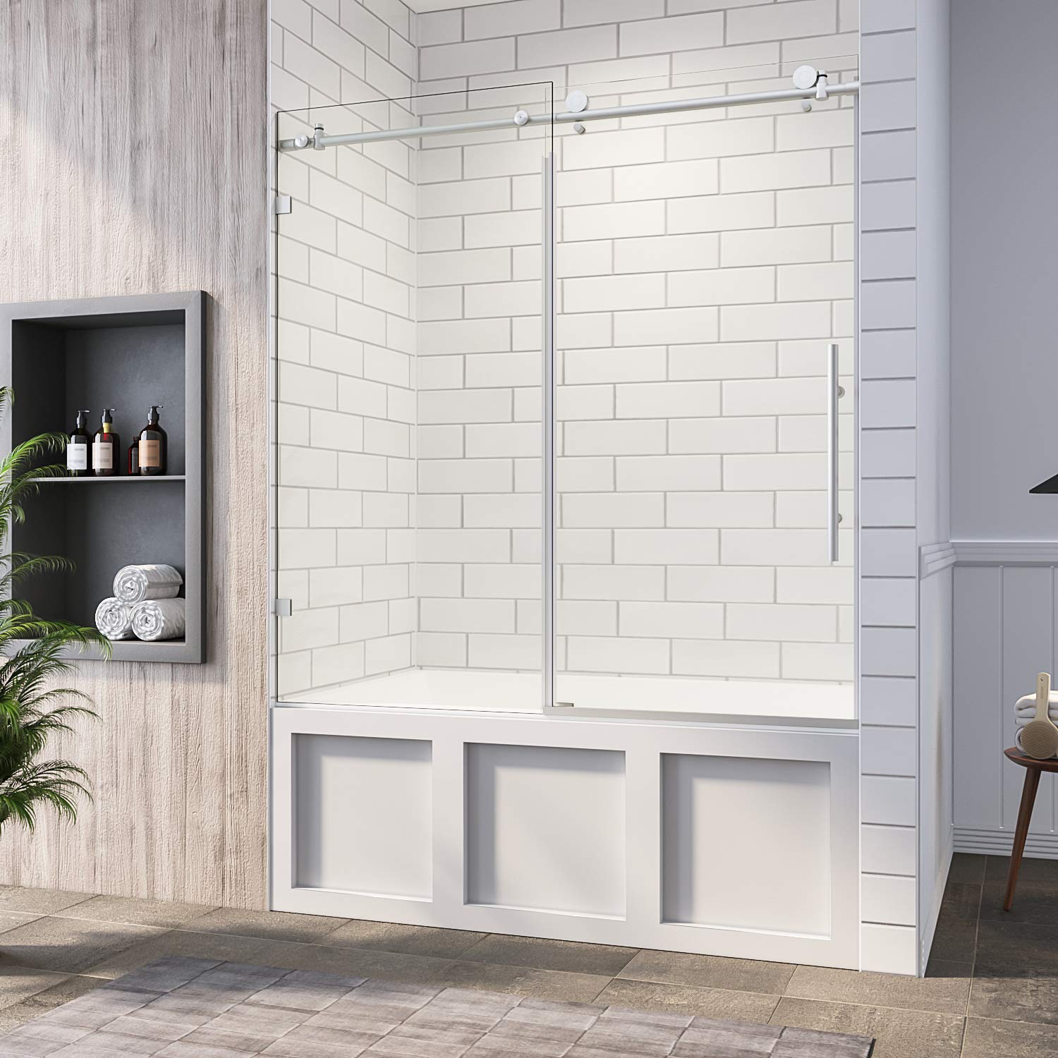 ELEGANT Frameless Bathtub Sliding Doors 60 in. W x 62 in. H