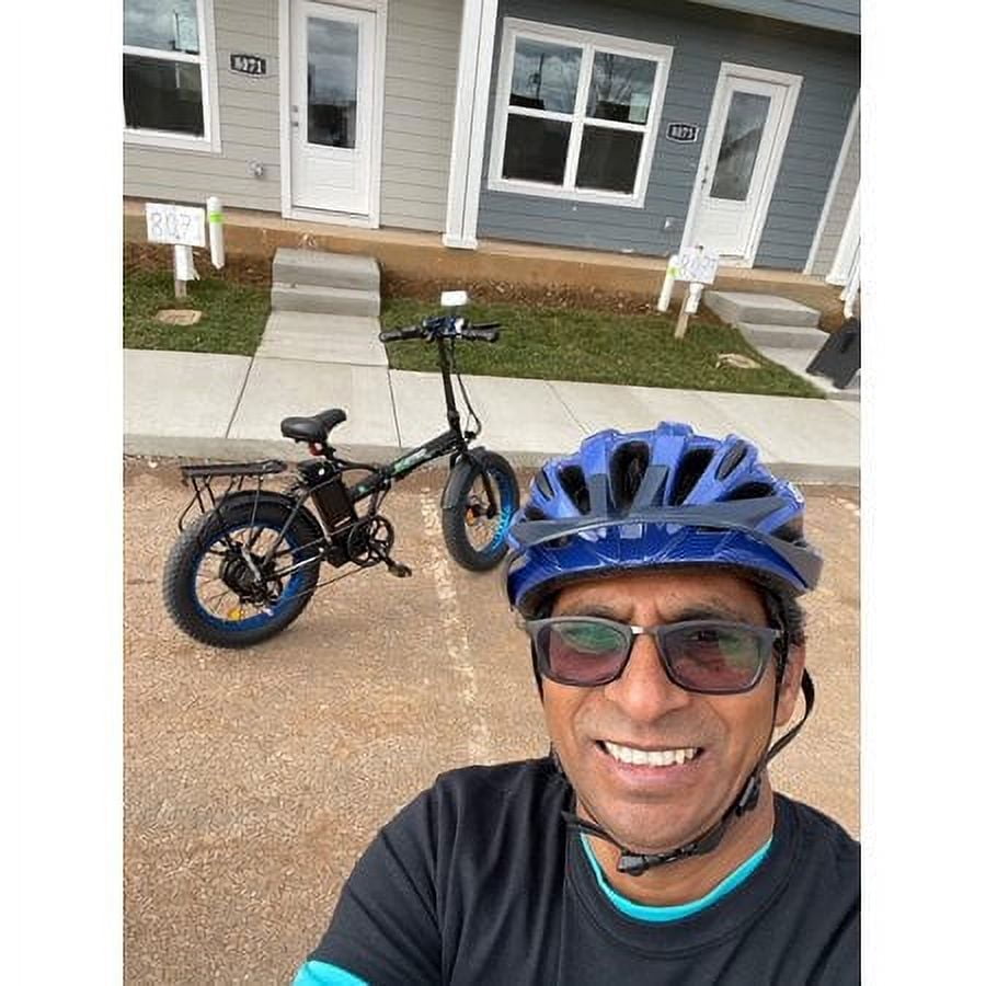 Ecotric Electric Fat Tire Bicycle Folding Bike 12Ah 36V 500W Lithium Battery Beach Snow Mountain 20 In. E Bike Moped (Black & Blue)