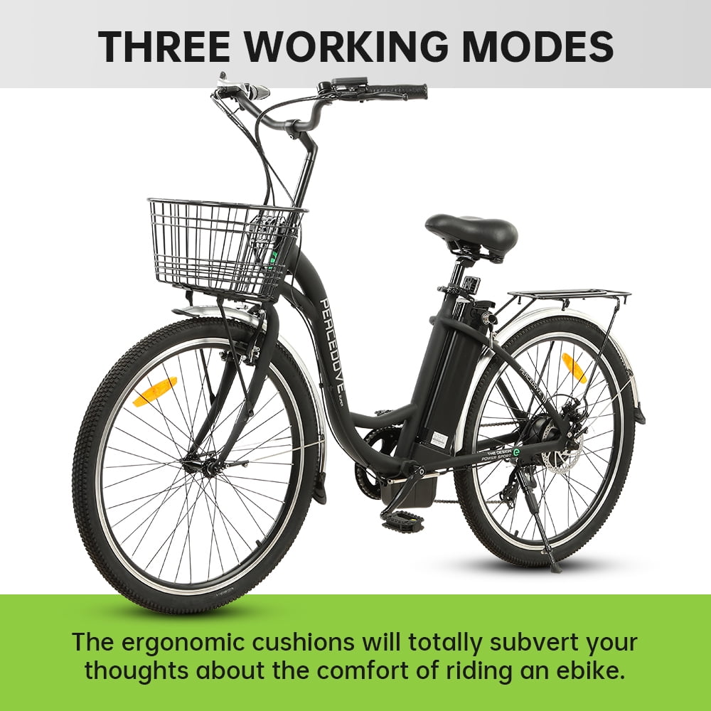 ECOTRIC 26 In. 36 V 10 Ah 350 W Step Through City Electric Bicycle with Basket 7 Speed for Adults Men and Women Pedal Assist Black A-E516646