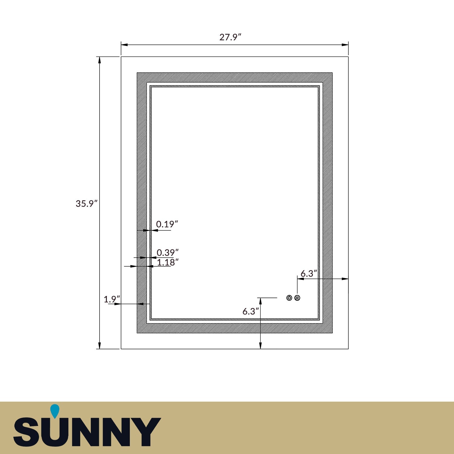 SUNNY SHOWER 28 x 36 in. LED Horizontal Bathroom Mirror With 3 Color Temperature Setting