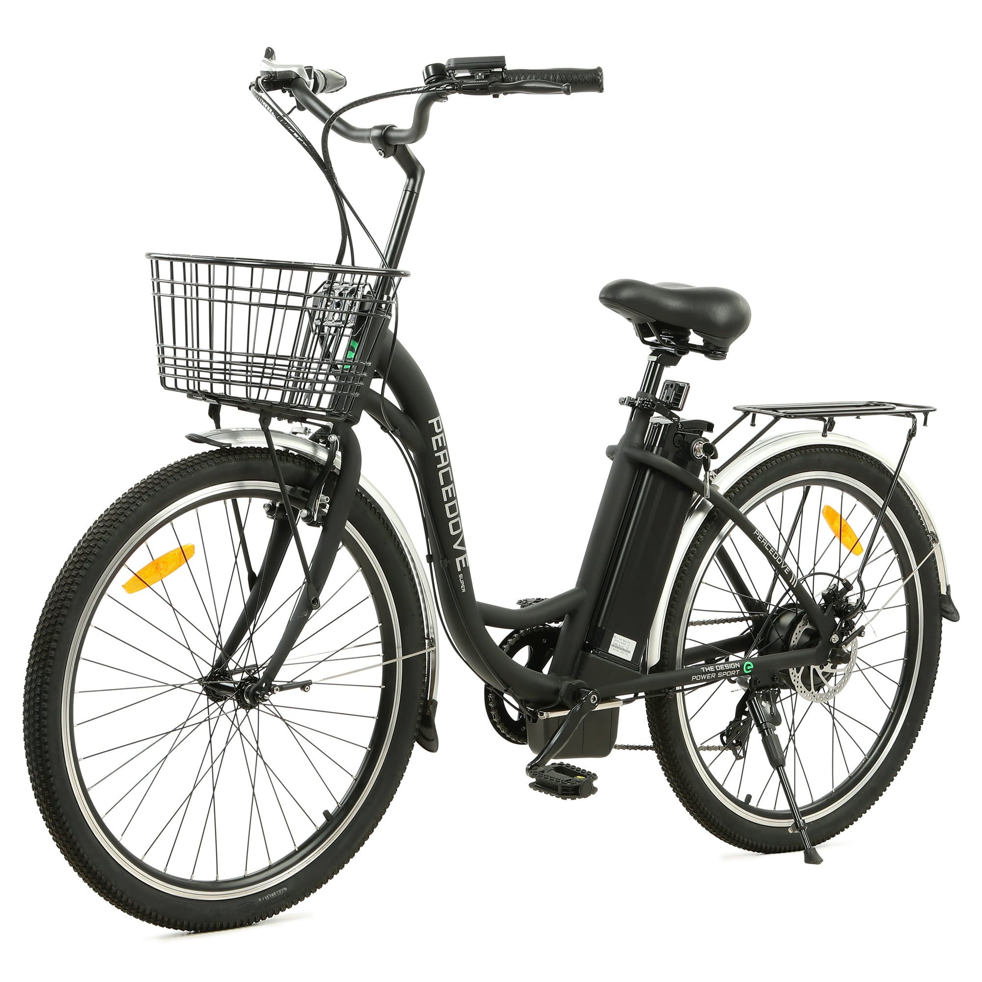 ECOTRIC 26 In. 36 V 10 Ah 350 W Step Through City Electric Bicycle with Basket 7 Speed for Adults Men and Women Pedal Assist Black A-E516646