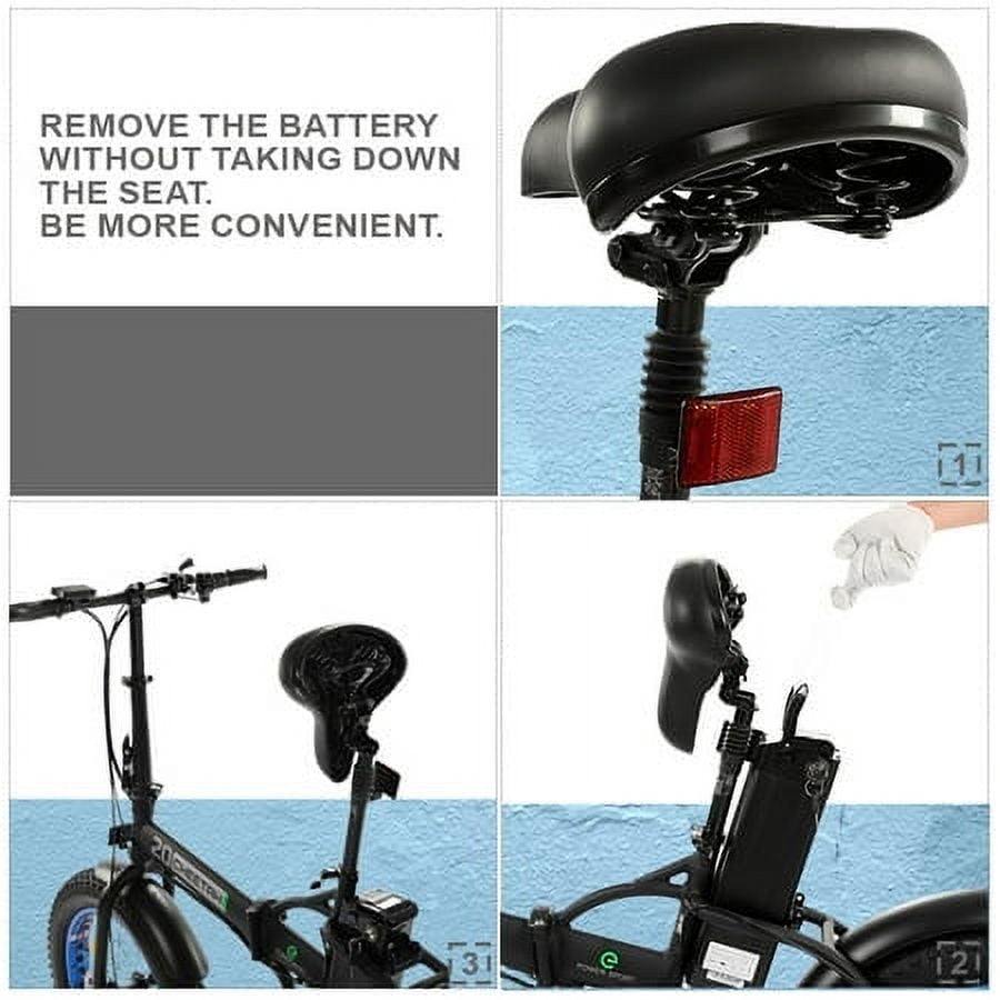 Ecotric Electric Fat Tire Bicycle Folding Bike 12Ah 36V 500W Lithium Battery Beach Snow Mountain 20 In. E Bike Moped (Black & Blue)