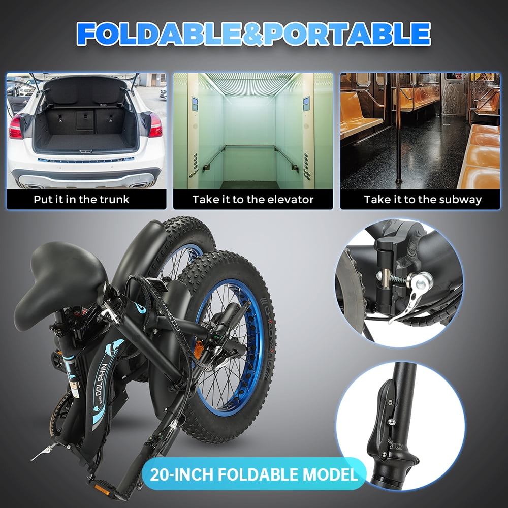 ECOTRIC 500 W 36 V E-Ride Foldable 20“ Electric Bicycle Fat Tire Removable Battery 7 Speed Children A-E516646