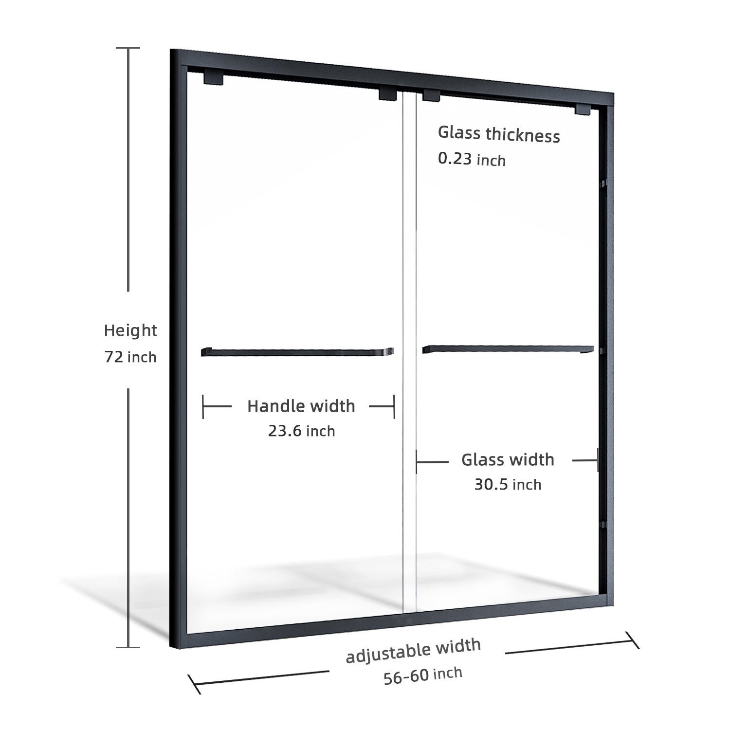 ELEGANT Double Sliding Shower Doors 60 in. W x 72 in. H Black Finish