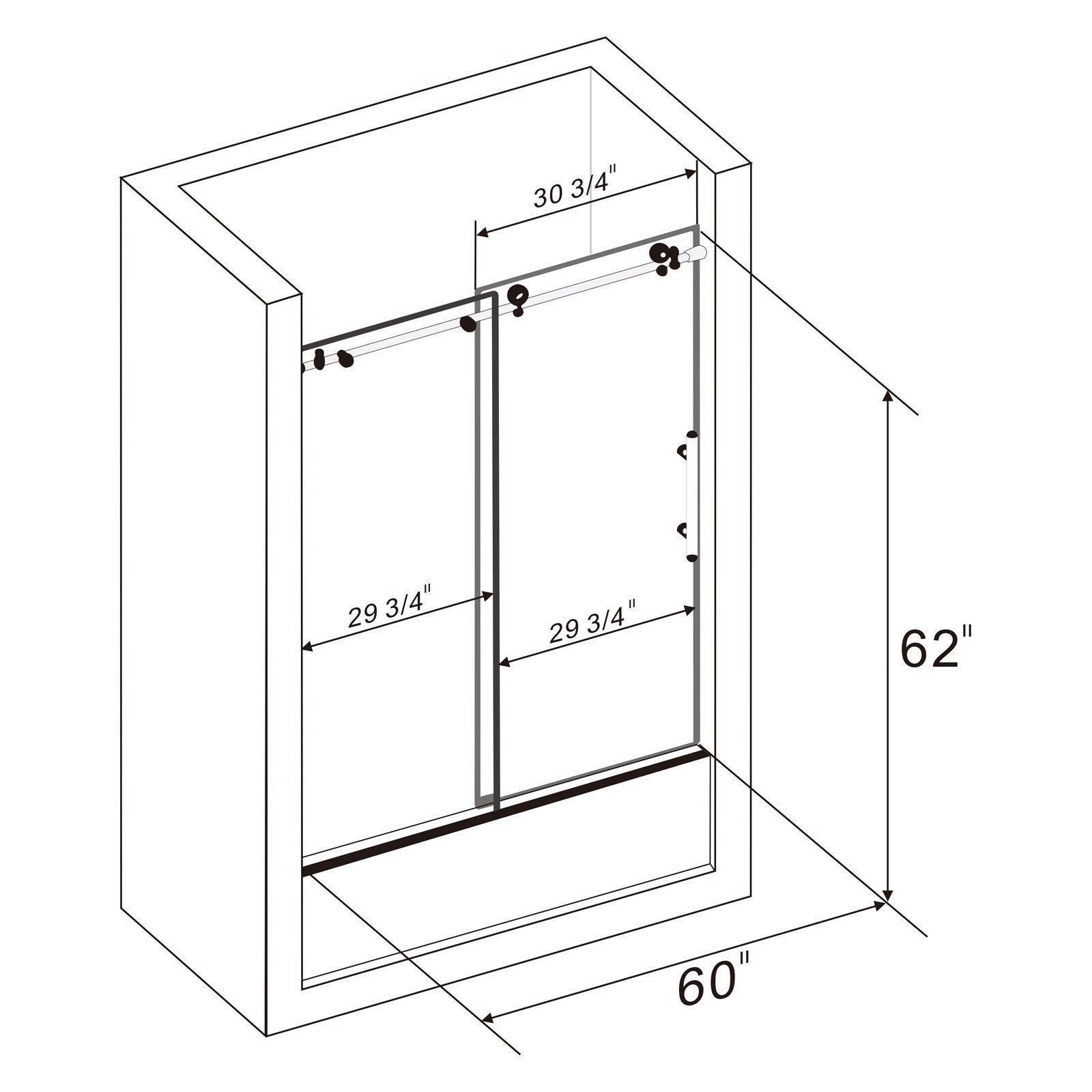 ELEGANT Frameless Bathtub Sliding Doors 60 in. W x 62 in. H