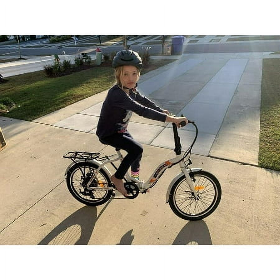 ECOTRIC 20" White Folding Electric Bike Bicycle City Ebike 350W Gear Rear Motor 36V 12.5AH Removable Lithium Battery Alloy Frame Pedal and Throttle Assist LED Display for Children A-E516646