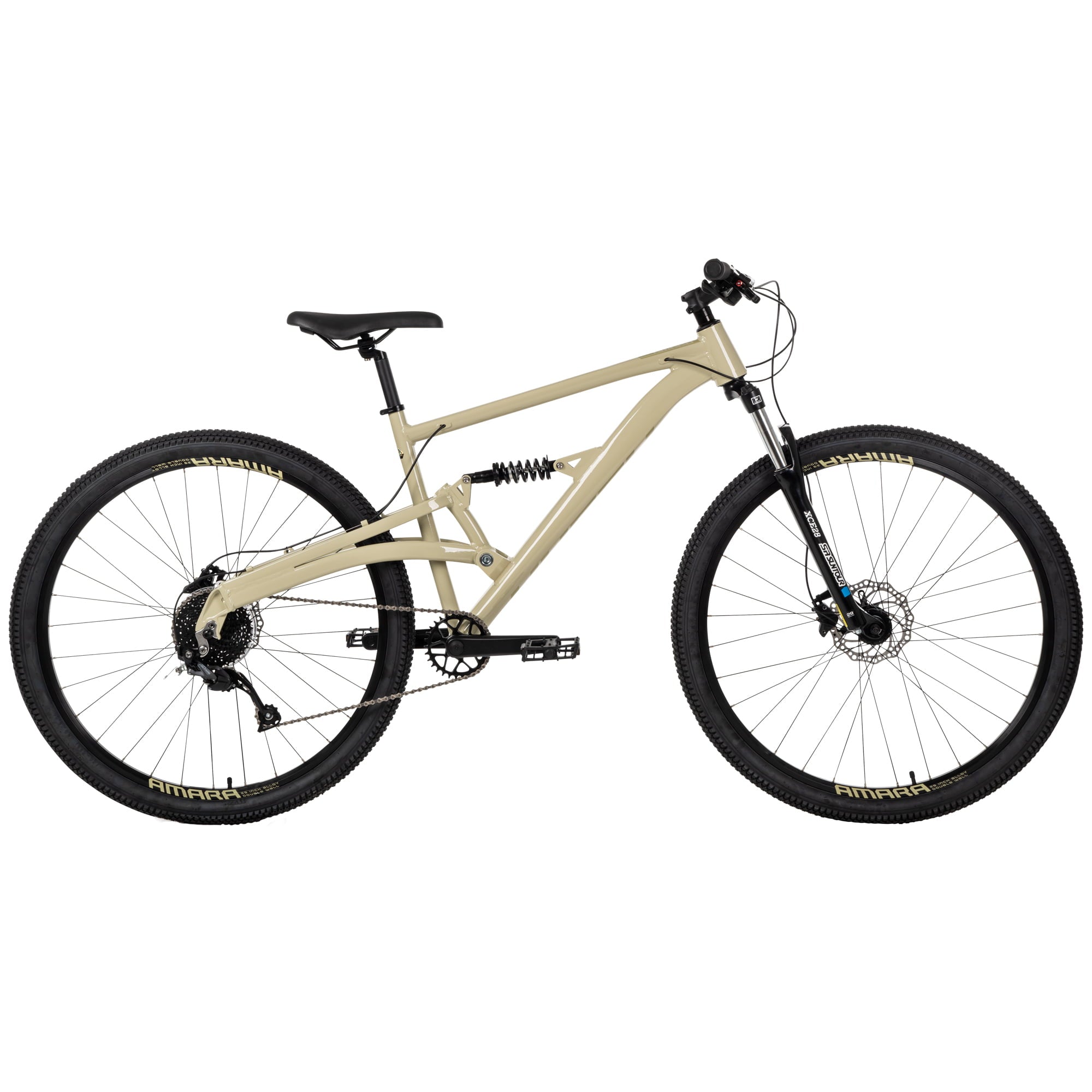 Huffy Amara 29-inch 9-Speed Aluminum Dual Suspension Mountain Bicycle for Men, Tan