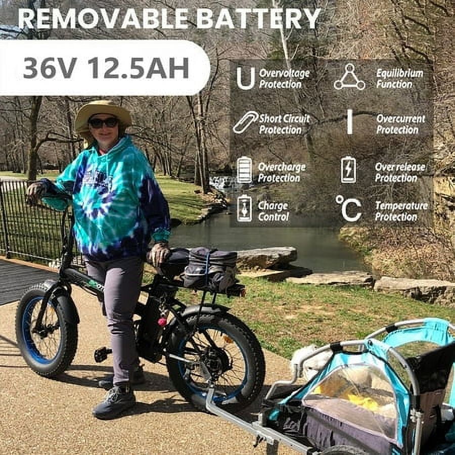 Ecotric Electric Fat Tire Bicycle Folding Bike 12Ah 36V 500W Lithium Battery Beach Snow Mountain 20 In. E Bike Moped (Black & Blue)