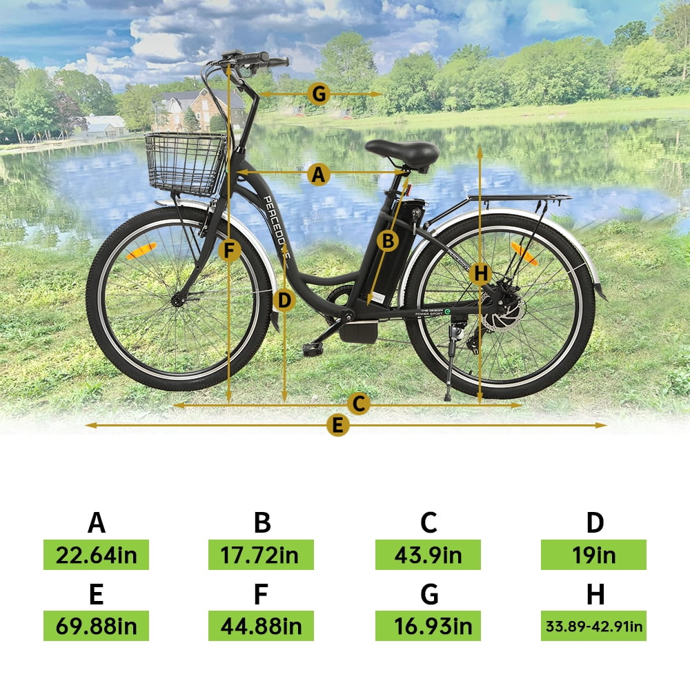 ECOTRIC 26 In. 36 V 10 Ah 350 W Step Through City Electric Bicycle with Basket 7 Speed for Adults Men and Women Pedal Assist Black A-E516646