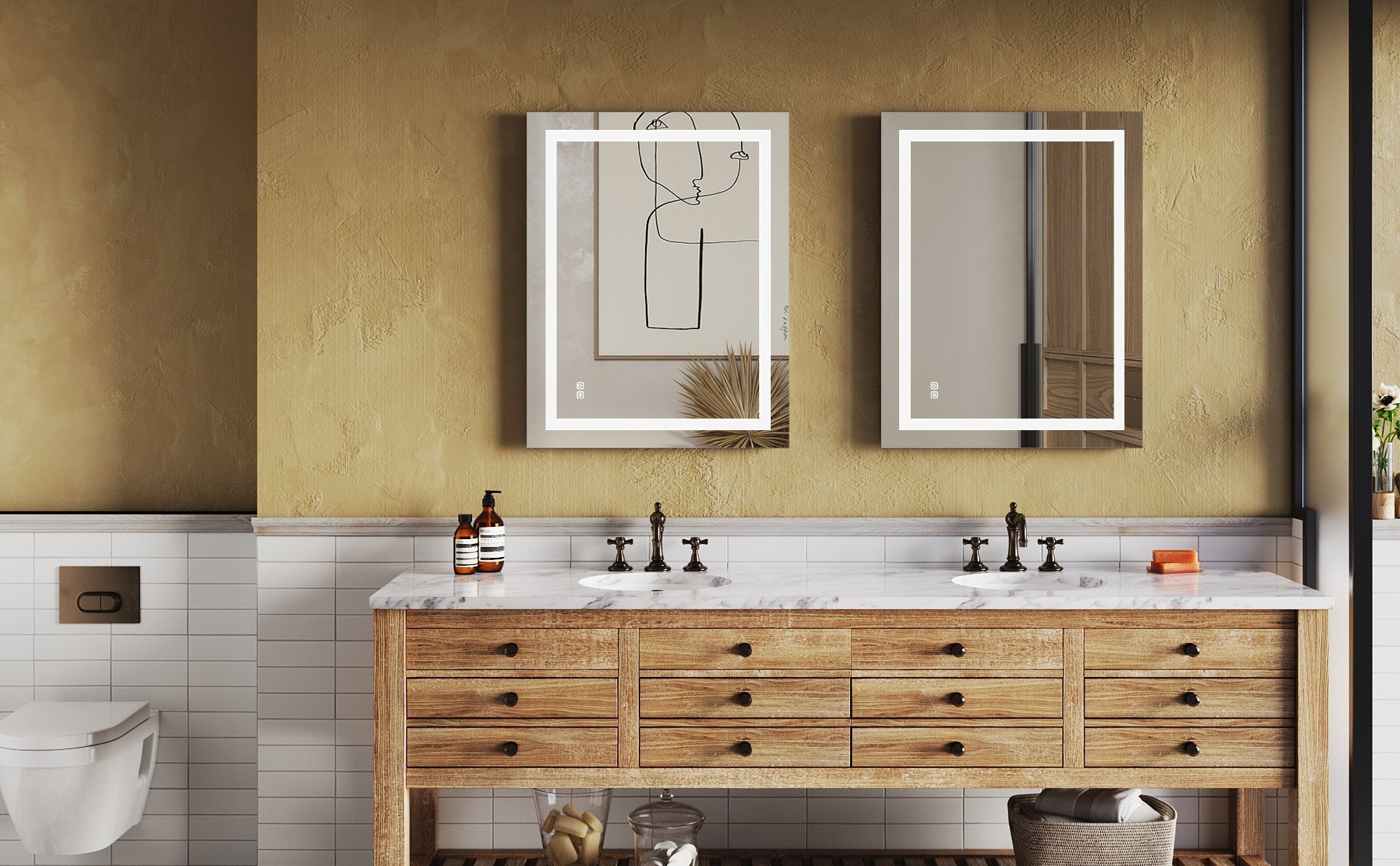 SUNNY SHOWER 36 x 28 in. LED Horizontal Bathroom Mirror With Anti-Fog and Waterproof