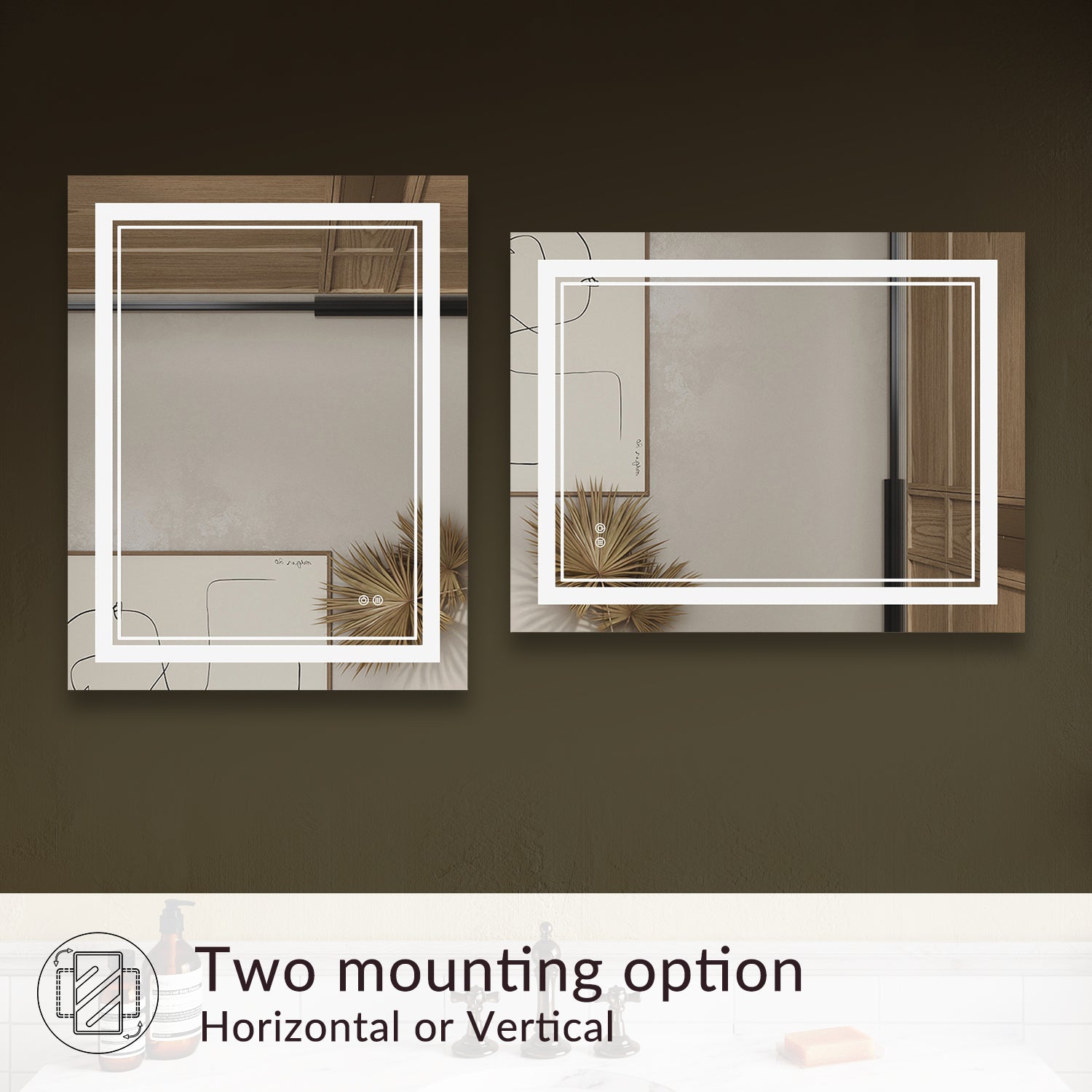 SUNNY SHOWER 28 x 36 in. LED Horizontal Bathroom Mirror With 3 Color Temperature Setting