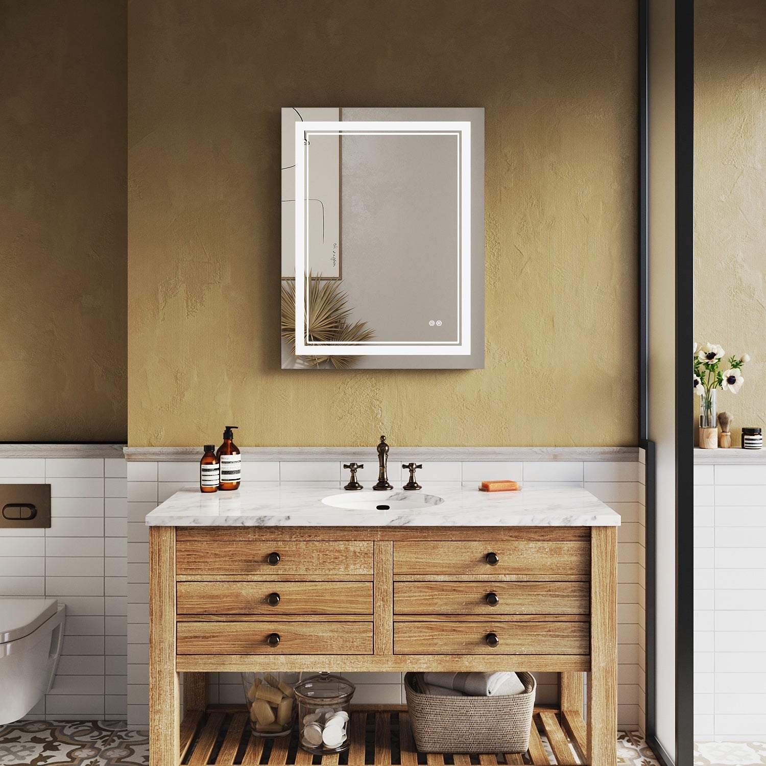 SUNNY SHOWER 28 x 36 in. LED Horizontal Bathroom Mirror With 3 Color Temperature Setting