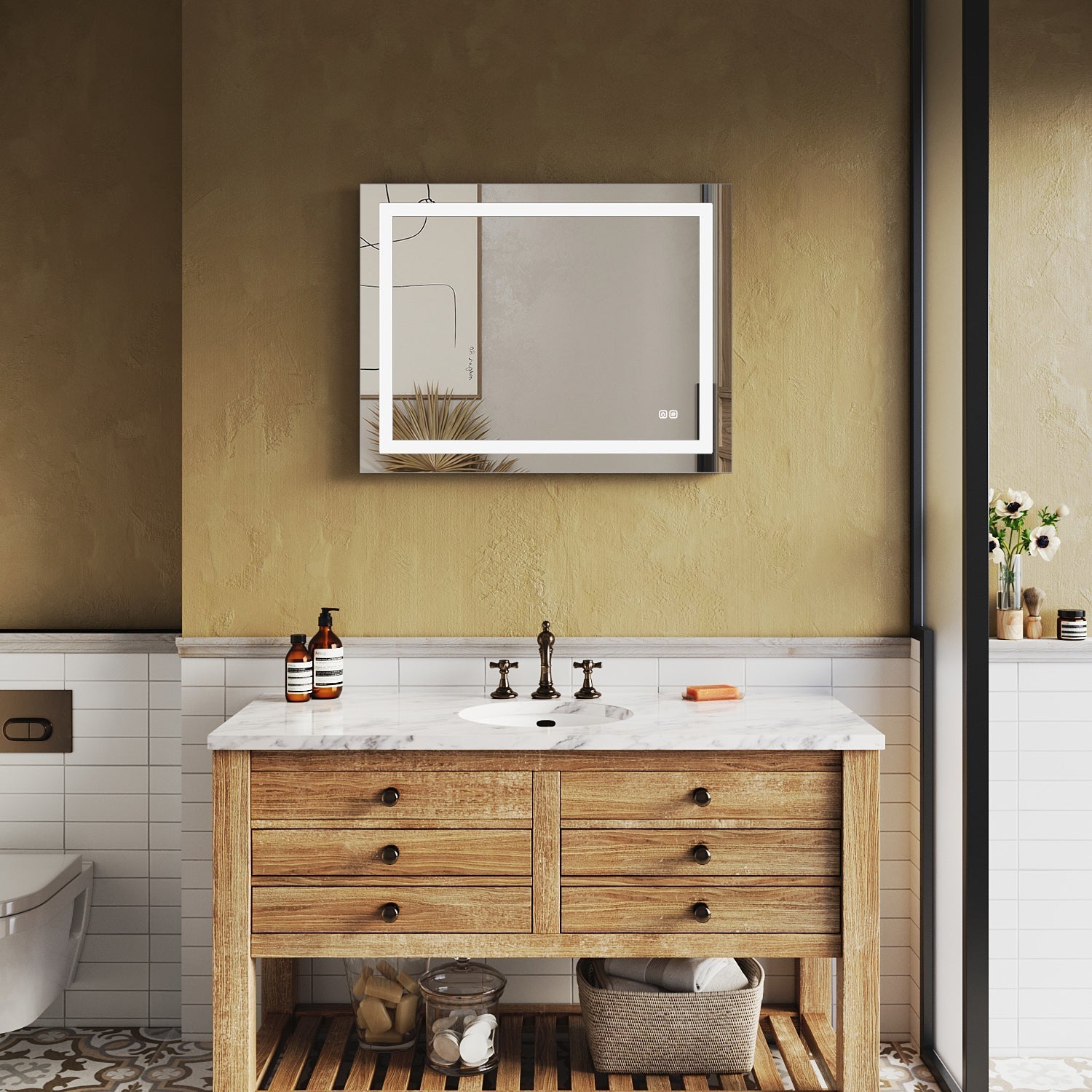 SUNNY SHOWER 36 x 28 in. LED Horizontal Bathroom Mirror With Anti-Fog and Waterproof