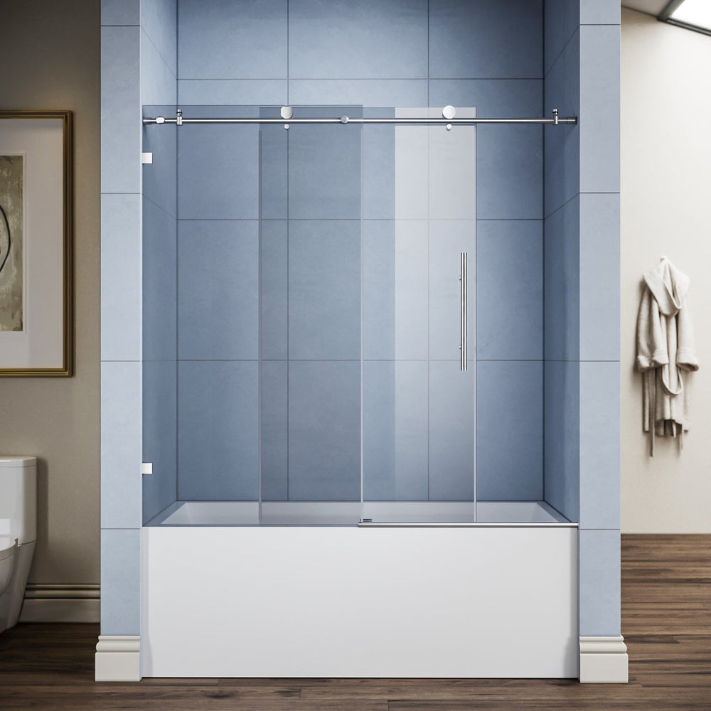 ELEGANT Frameless Bathtub Sliding Doors 60 in. W x 62 in. H
