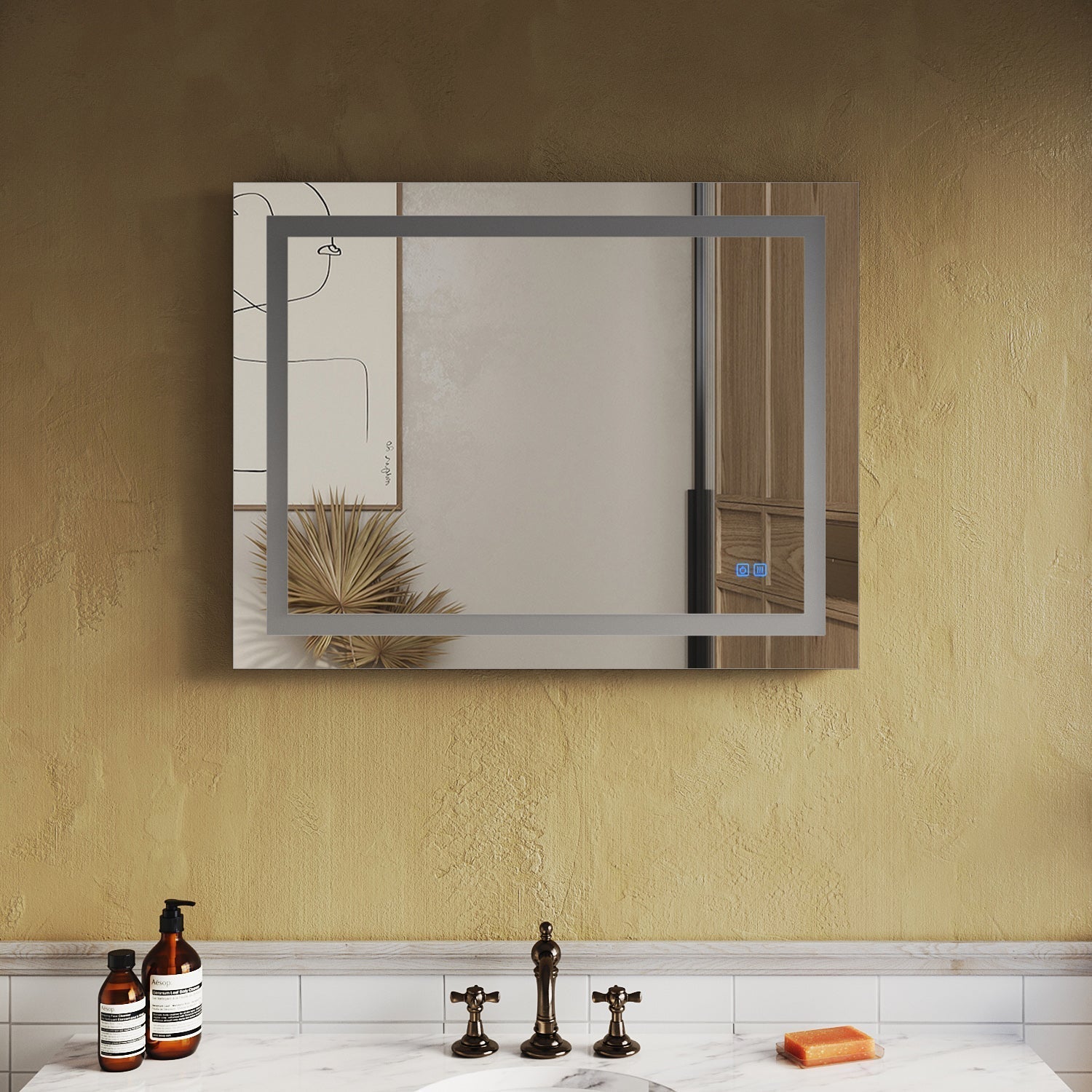 SUNNY SHOWER 36 x 28 in. LED Horizontal Bathroom Mirror With Anti-Fog and Waterproof