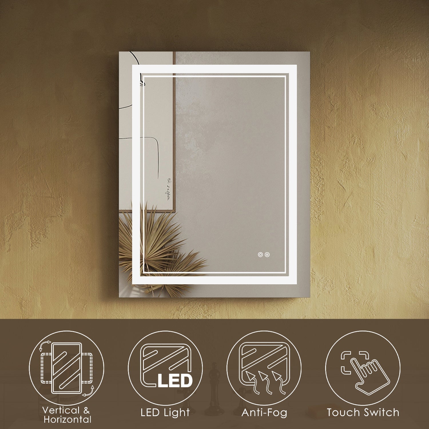 SUNNY SHOWER 28 x 36 in. LED Horizontal Bathroom Mirror With 3 Color Temperature Setting