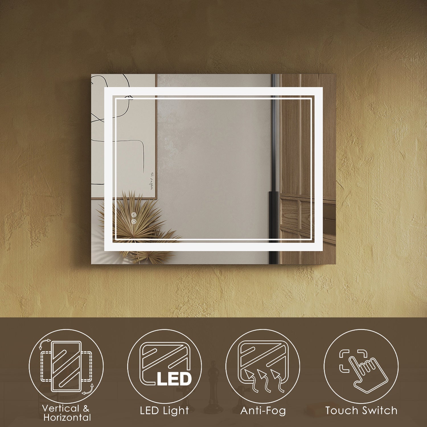 SUNNY SHOWER 28 x 36 in. LED Horizontal Bathroom Mirror With 3 Color Temperature Setting