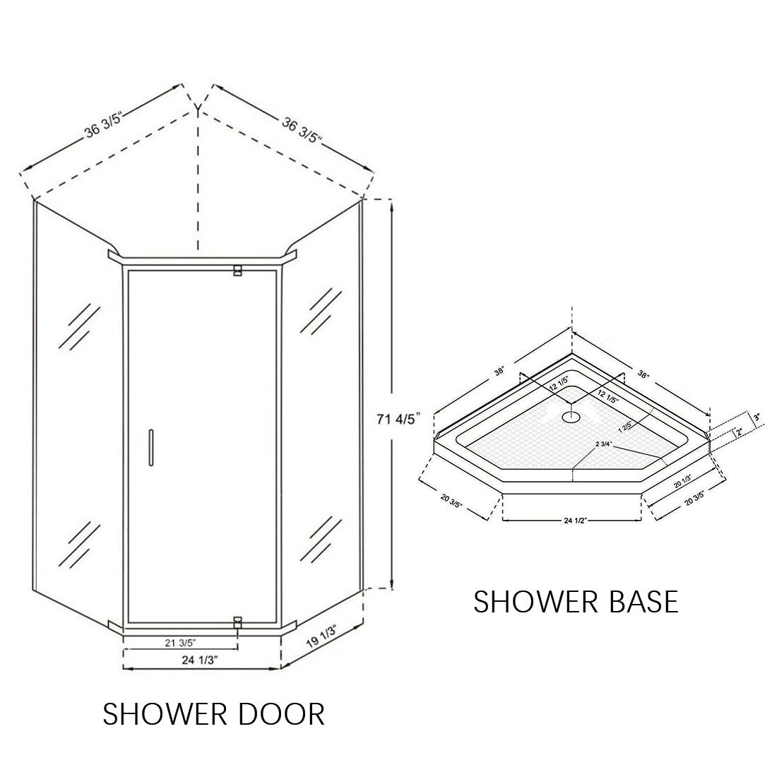 SUNNY SHOWER 36.7 in. W x 36.7 in. D x 71.8 in. H Frosted Chrome Finish Pivot Enclosures With Pivot Door And White Quadrant Bases